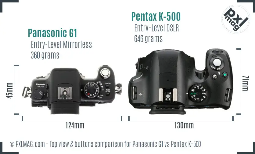 Panasonic G1 vs Pentax K-500 top view buttons comparison