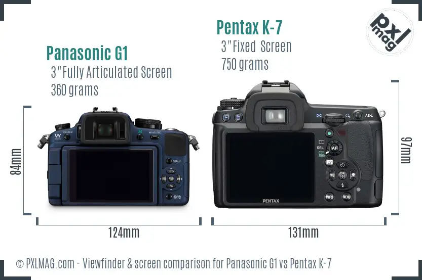 Panasonic G1 vs Pentax K-7 Screen and Viewfinder comparison