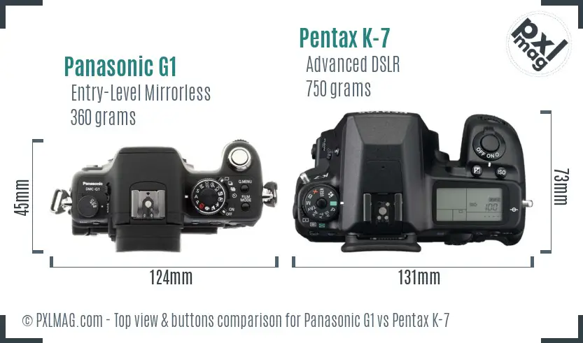 Panasonic G1 vs Pentax K-7 top view buttons comparison