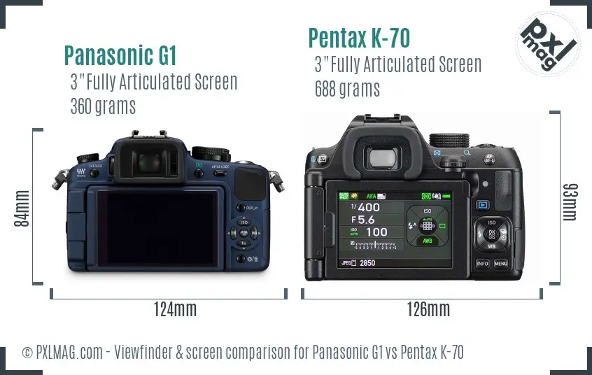 Panasonic G1 vs Pentax K-70 Screen and Viewfinder comparison
