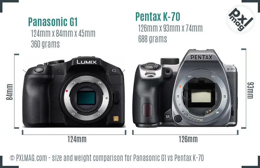 Panasonic G1 vs Pentax K-70 size comparison