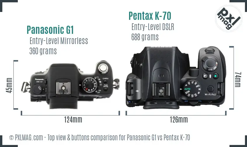 Panasonic G1 vs Pentax K-70 top view buttons comparison