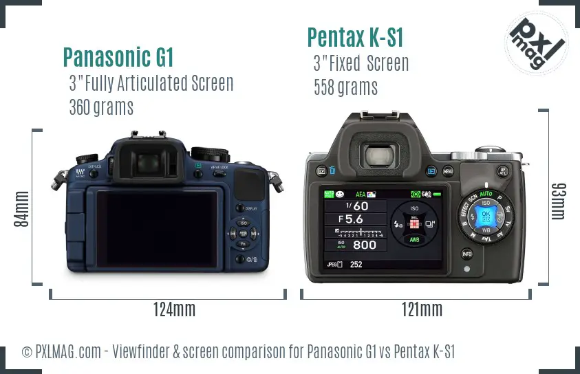 Panasonic G1 vs Pentax K-S1 Screen and Viewfinder comparison