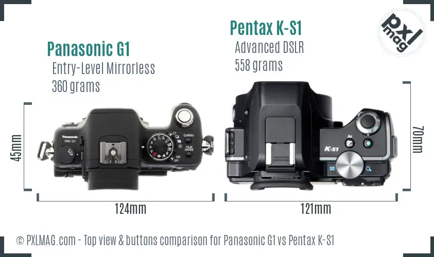 Panasonic G1 vs Pentax K-S1 top view buttons comparison
