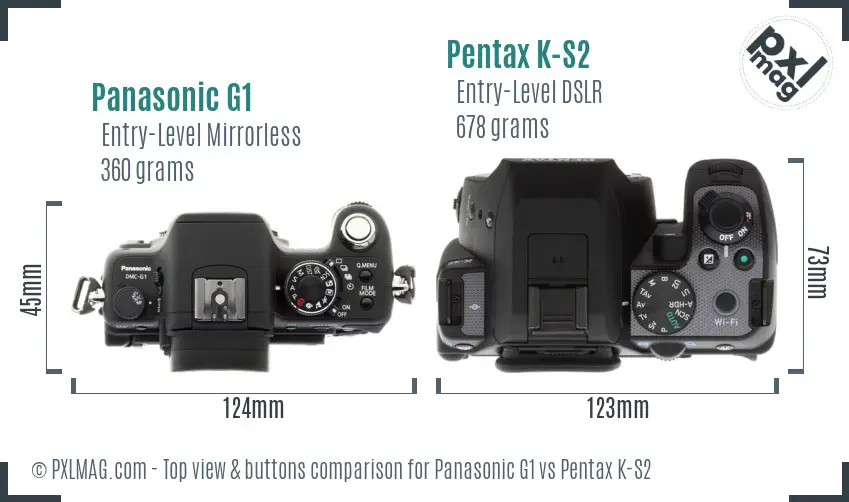 Panasonic G1 vs Pentax K-S2 top view buttons comparison