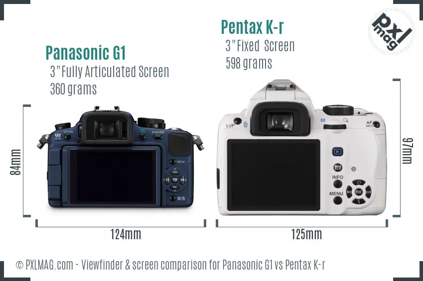 Panasonic G1 vs Pentax K-r Screen and Viewfinder comparison