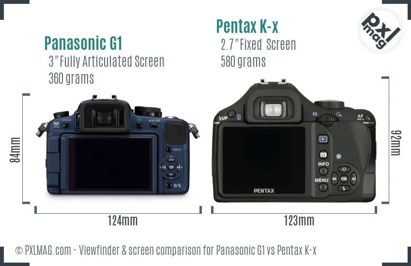 Panasonic G1 vs Pentax K-x Screen and Viewfinder comparison