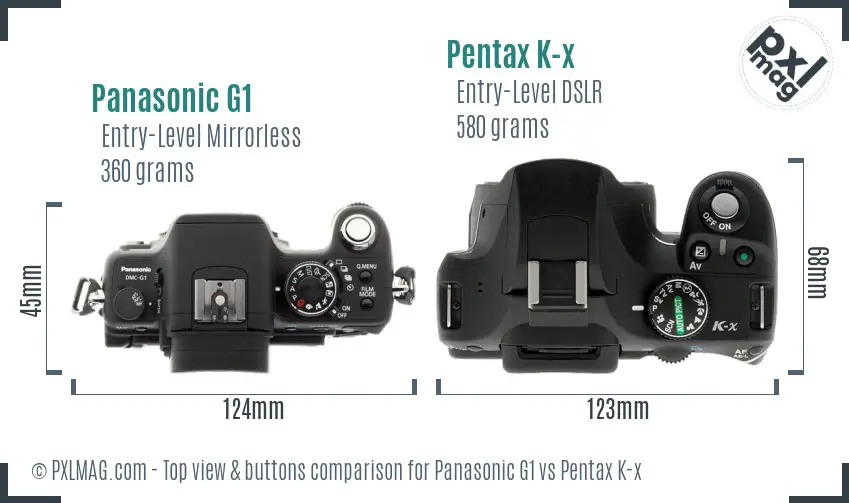 Panasonic G1 vs Pentax K-x top view buttons comparison