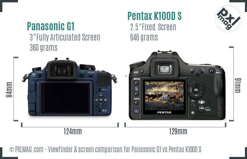 Panasonic G1 vs Pentax K100D S Screen and Viewfinder comparison