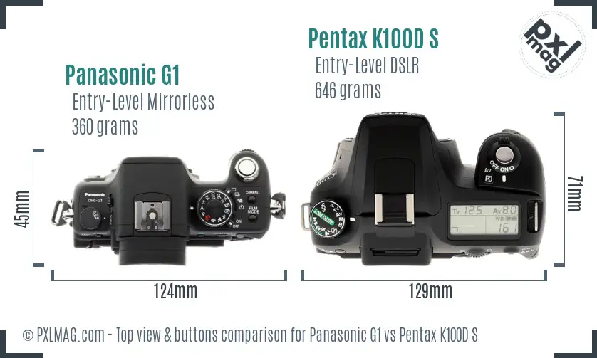 Panasonic G1 vs Pentax K100D S top view buttons comparison