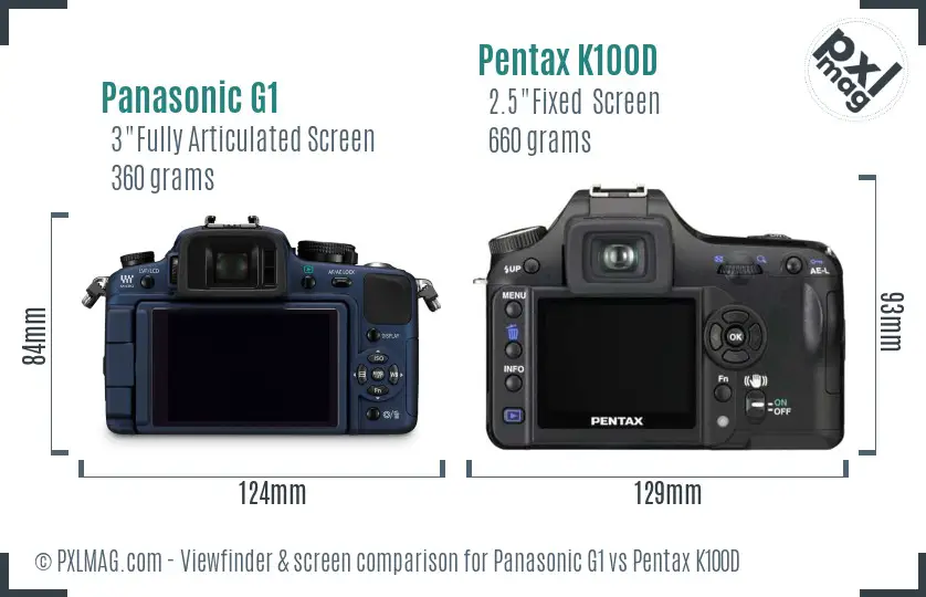 Panasonic G1 vs Pentax K100D Screen and Viewfinder comparison