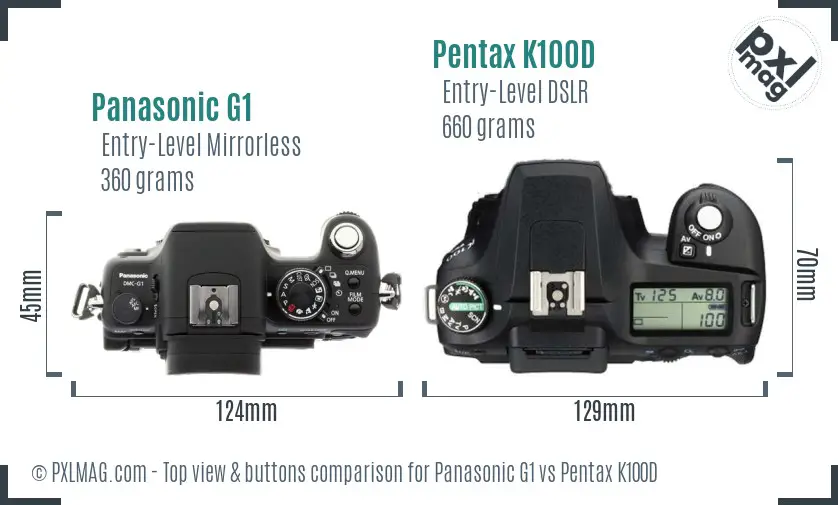 Panasonic G1 vs Pentax K100D top view buttons comparison