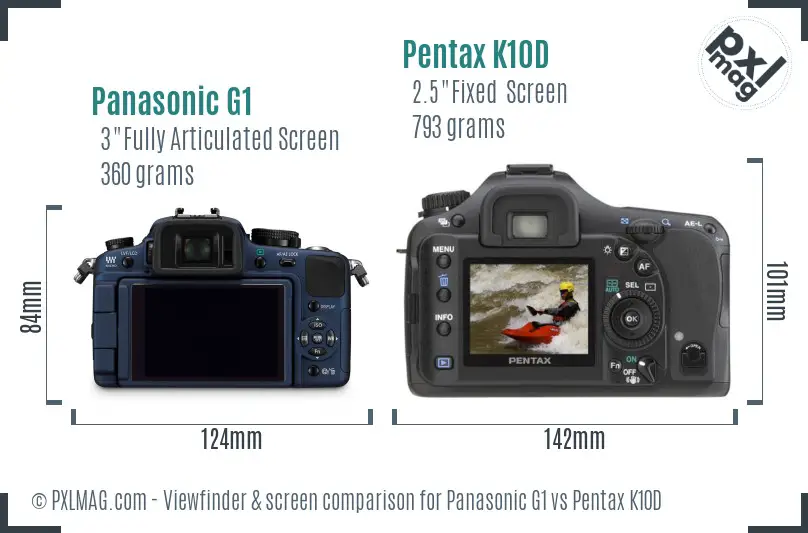 Panasonic G1 vs Pentax K10D Screen and Viewfinder comparison
