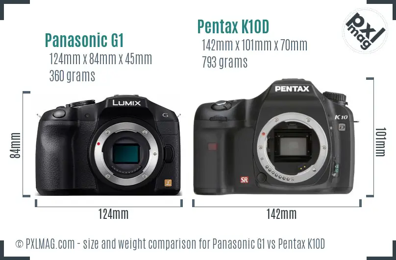 Panasonic G1 vs Pentax K10D size comparison