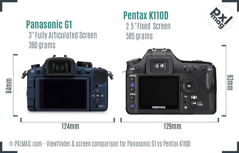 Panasonic G1 vs Pentax K110D Screen and Viewfinder comparison