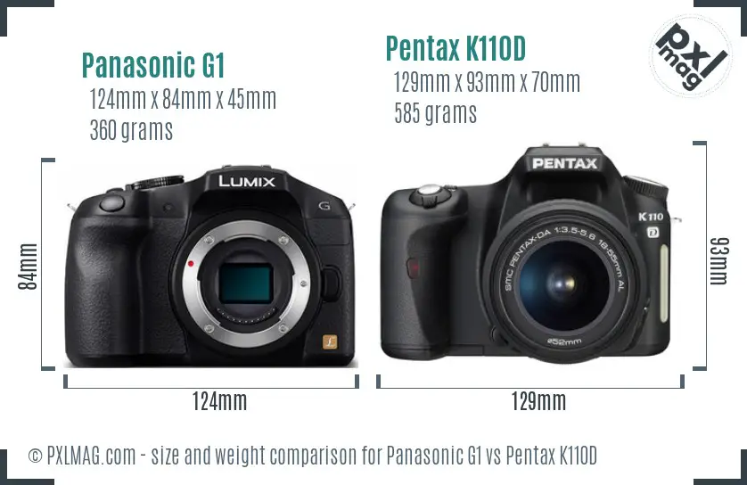 Panasonic G1 vs Pentax K110D size comparison