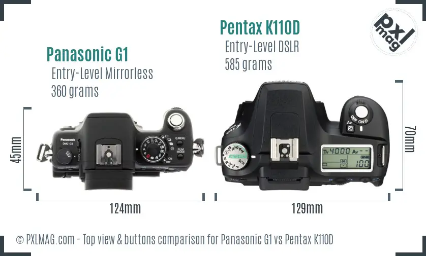 Panasonic G1 vs Pentax K110D top view buttons comparison