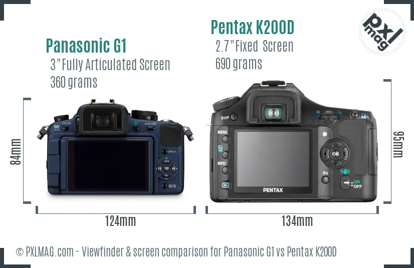 Panasonic G1 vs Pentax K200D Screen and Viewfinder comparison