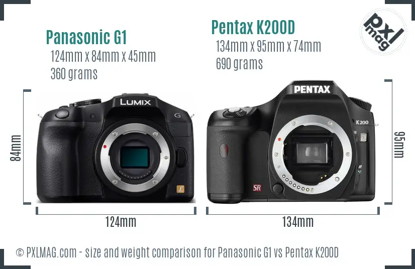 Panasonic G1 vs Pentax K200D size comparison