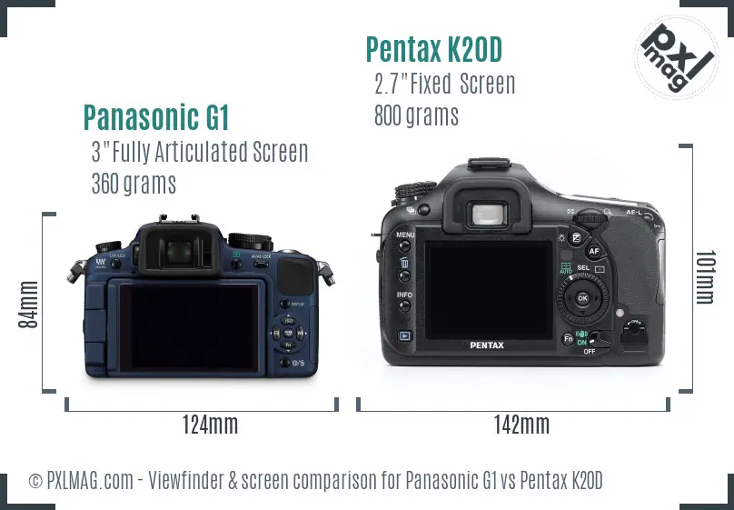Panasonic G1 vs Pentax K20D Screen and Viewfinder comparison