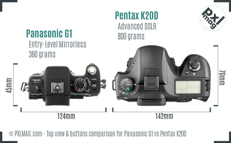 Panasonic G1 vs Pentax K20D top view buttons comparison
