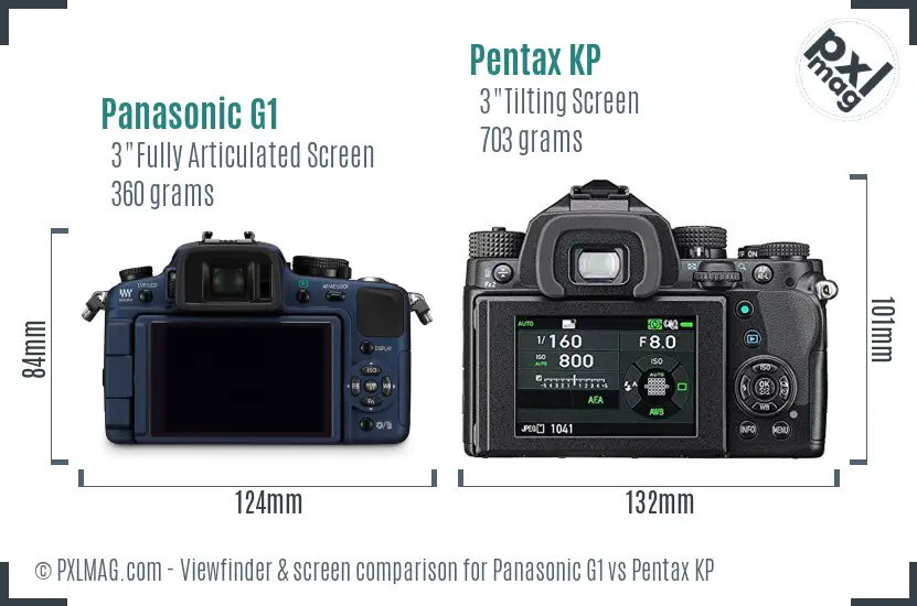 Panasonic G1 vs Pentax KP Screen and Viewfinder comparison
