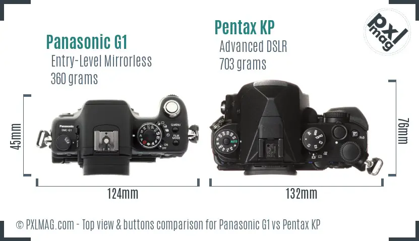 Panasonic G1 vs Pentax KP top view buttons comparison