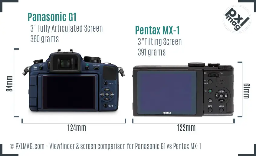 Panasonic G1 vs Pentax MX-1 Screen and Viewfinder comparison