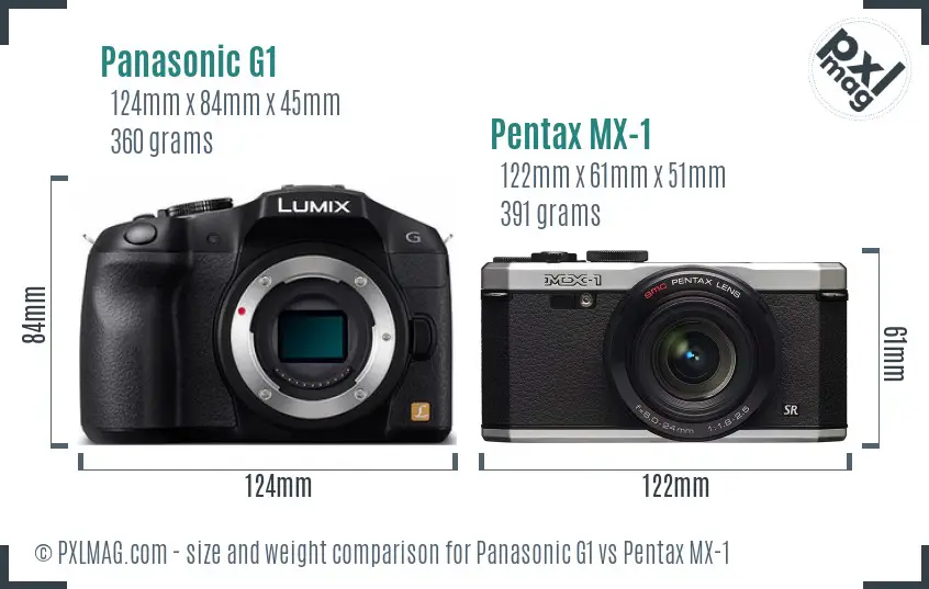 Panasonic G1 vs Pentax MX-1 size comparison