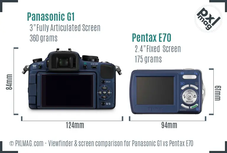 Panasonic G1 vs Pentax E70 Screen and Viewfinder comparison