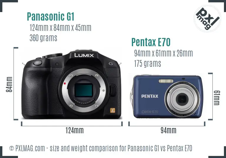 Panasonic G1 vs Pentax E70 size comparison