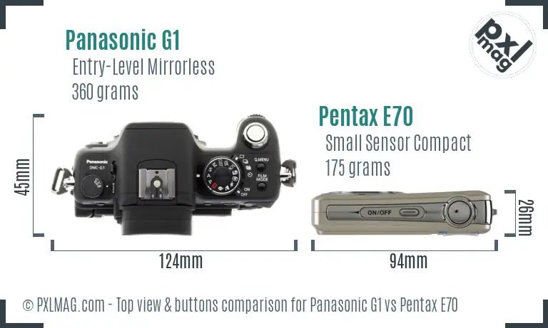 Panasonic G1 vs Pentax E70 top view buttons comparison