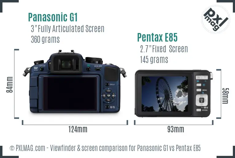 Panasonic G1 vs Pentax E85 Screen and Viewfinder comparison