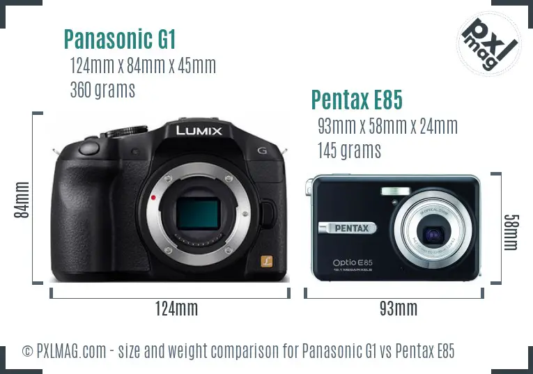 Panasonic G1 vs Pentax E85 size comparison