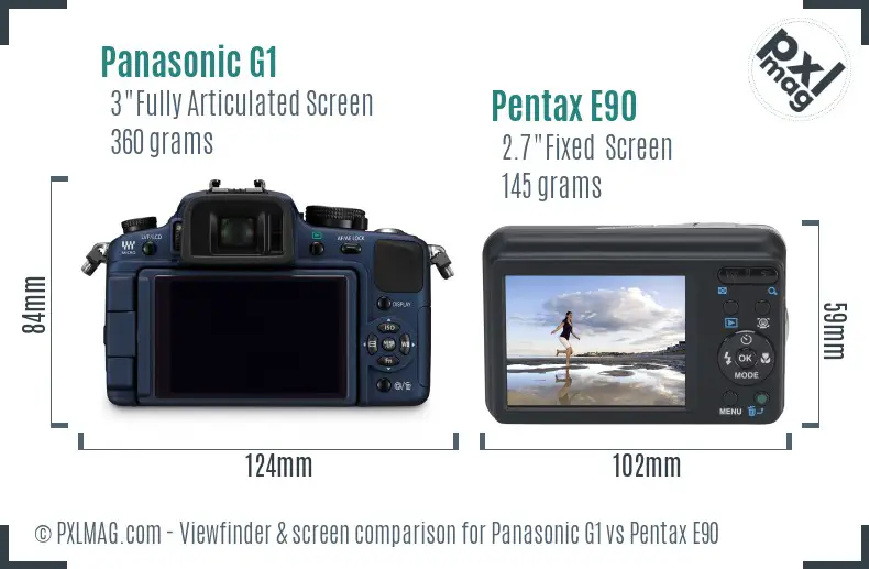 Panasonic G1 vs Pentax E90 Screen and Viewfinder comparison