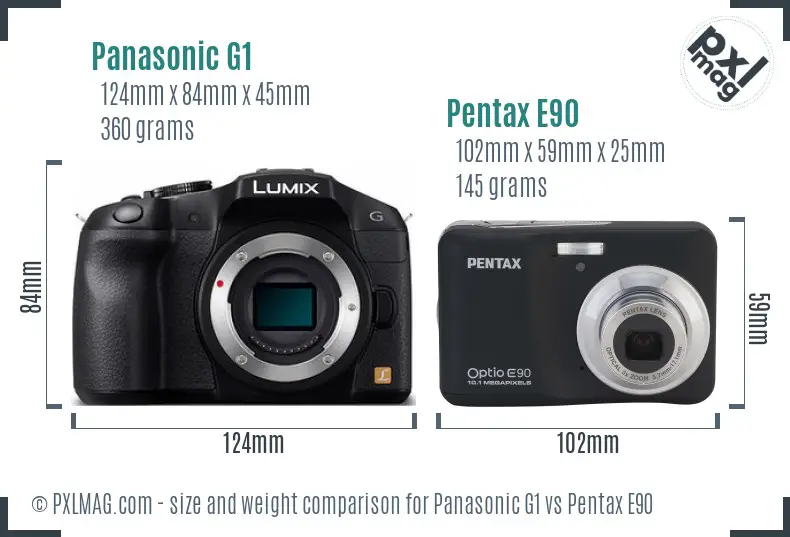Panasonic G1 vs Pentax E90 size comparison