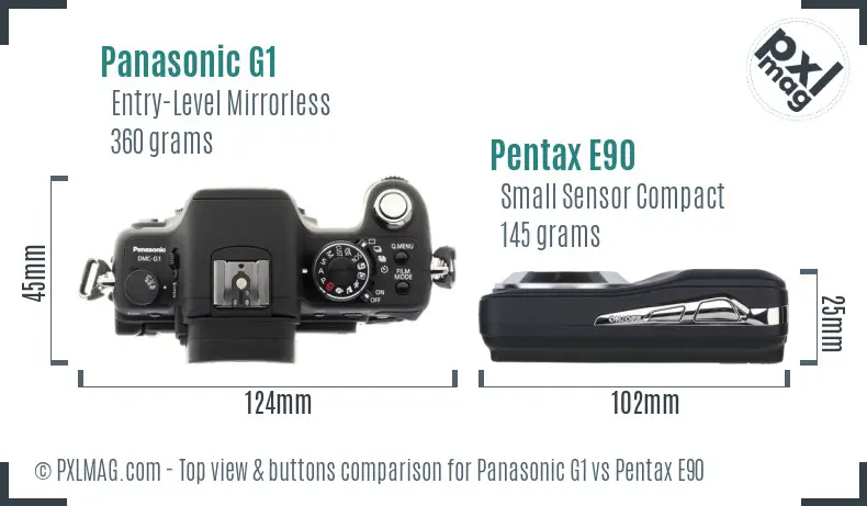 Panasonic G1 vs Pentax E90 top view buttons comparison