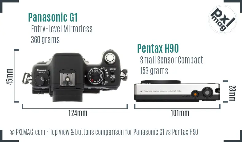 Panasonic G1 vs Pentax H90 top view buttons comparison