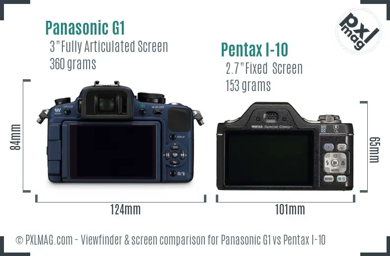 Panasonic G1 vs Pentax I-10 Screen and Viewfinder comparison