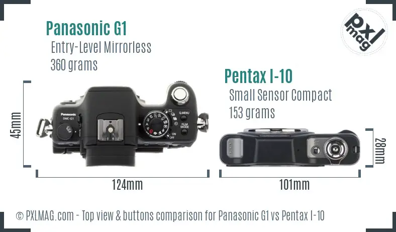 Panasonic G1 vs Pentax I-10 top view buttons comparison