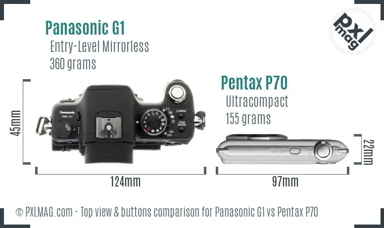 Panasonic G1 vs Pentax P70 top view buttons comparison