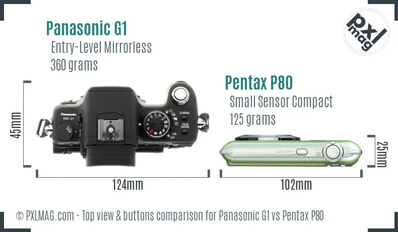 Panasonic G1 vs Pentax P80 top view buttons comparison