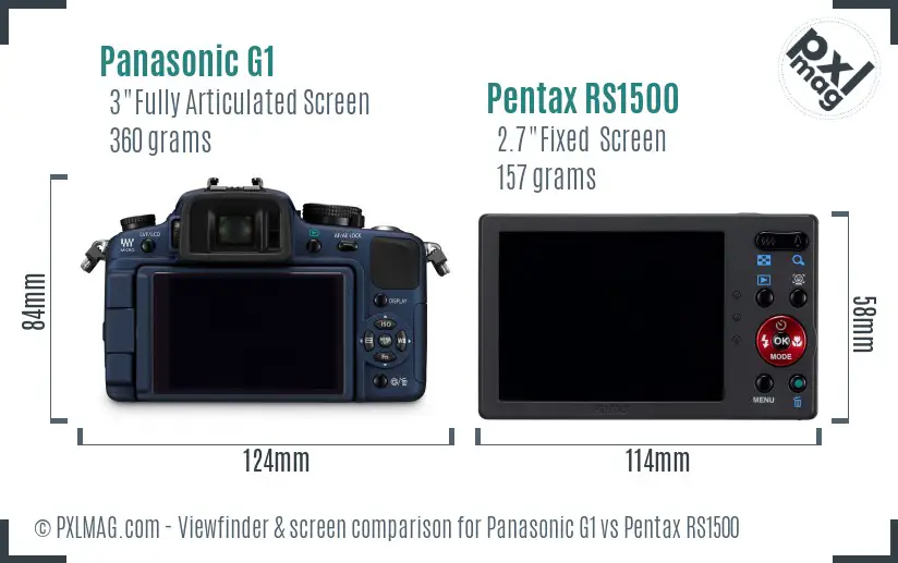 Panasonic G1 vs Pentax RS1500 Screen and Viewfinder comparison