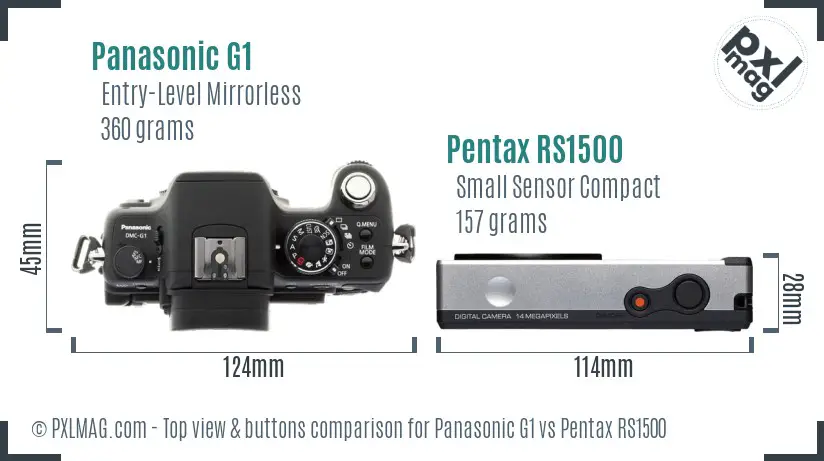 Panasonic G1 vs Pentax RS1500 top view buttons comparison