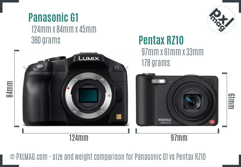 Panasonic G1 vs Pentax RZ10 size comparison
