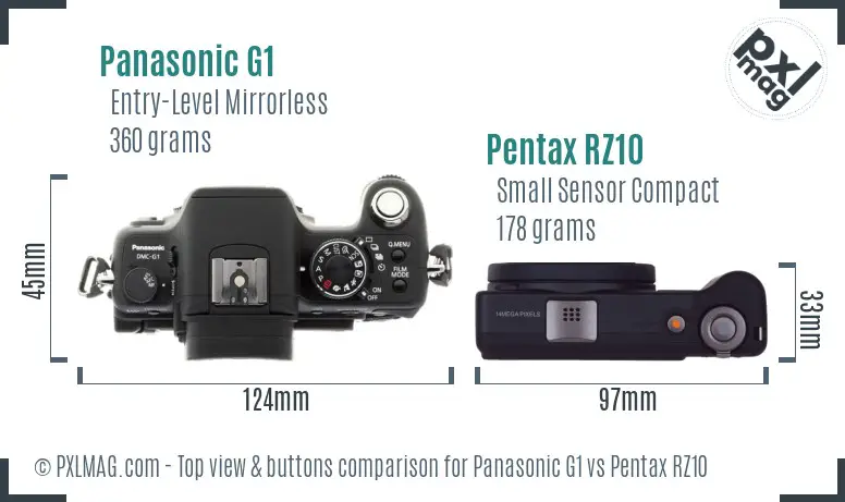 Panasonic G1 vs Pentax RZ10 top view buttons comparison