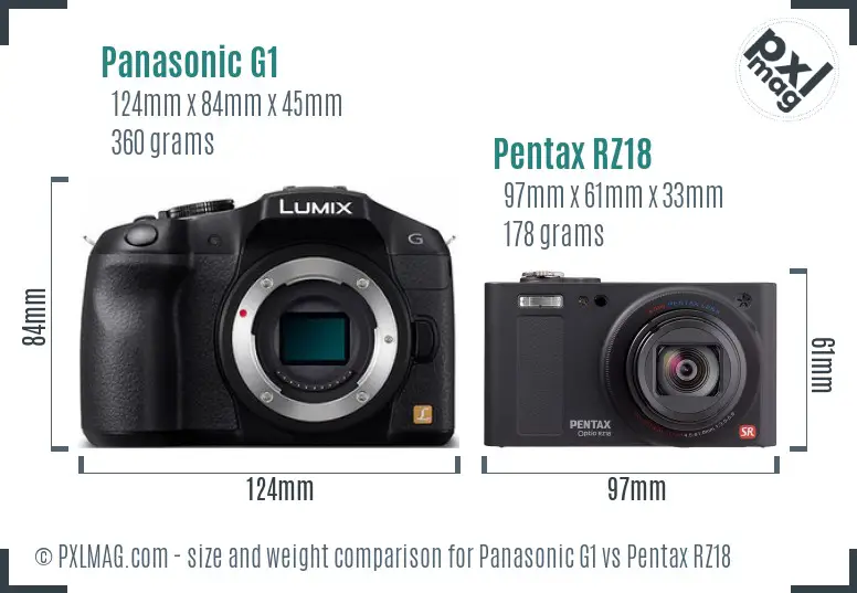 Panasonic G1 vs Pentax RZ18 size comparison