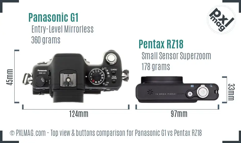 Panasonic G1 vs Pentax RZ18 top view buttons comparison