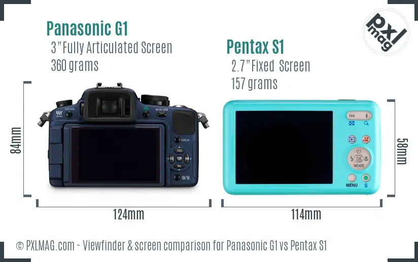 Panasonic G1 vs Pentax S1 Screen and Viewfinder comparison
