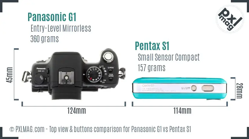 Panasonic G1 vs Pentax S1 top view buttons comparison